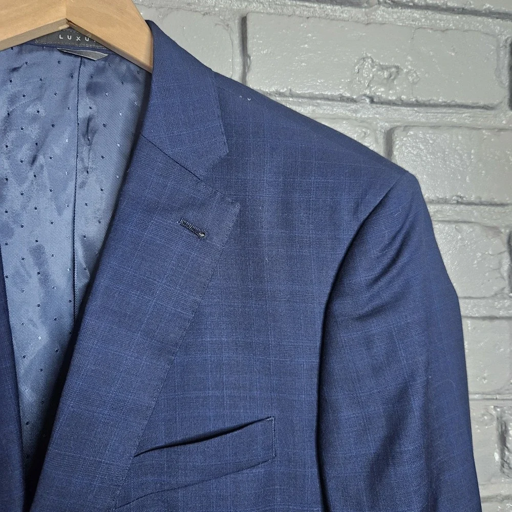 Indochino Cashmere Wool Blue Plaid Windowpane Sport Coat Jacket‎ Blazer 44R NWT